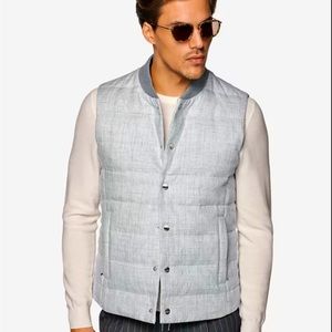 Suit Supply Light Grey Padded Vest | Pure Linen